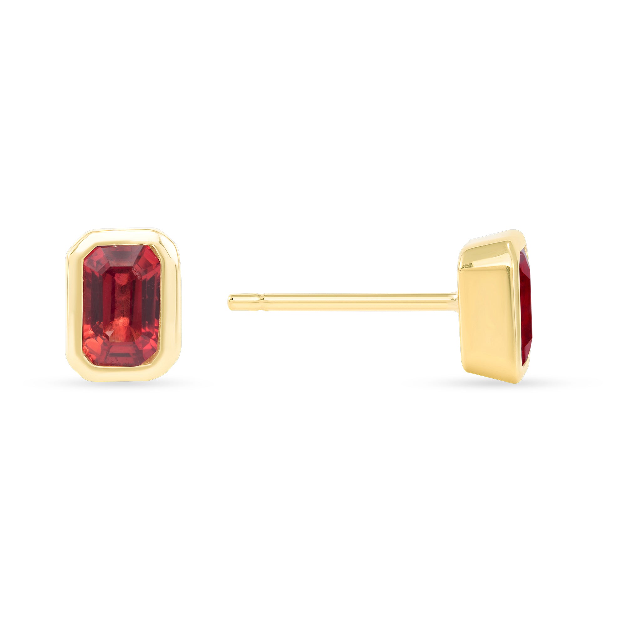 14K Gold Emerald-cut Orange Sapphire Stud Earring - Abtin & Company 