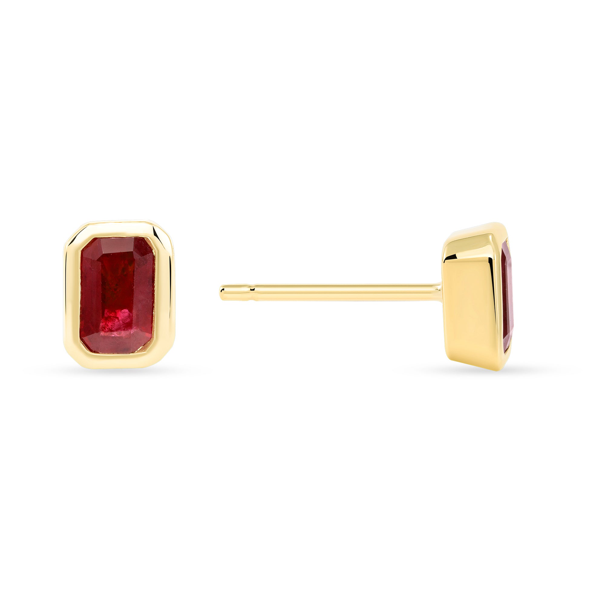14K Gold Emerald-cut Ruby Stud Earring - Abtin & Company 