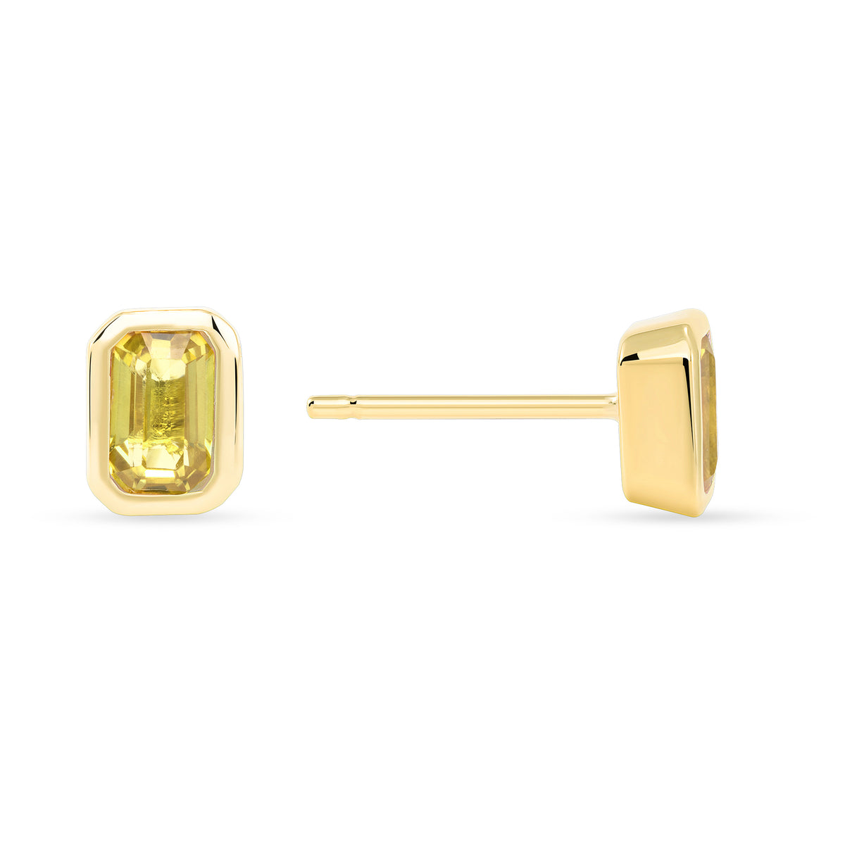 14K Gold Emerald-Cut Yellow Sapphire Stud Earring - Abtin & Company 