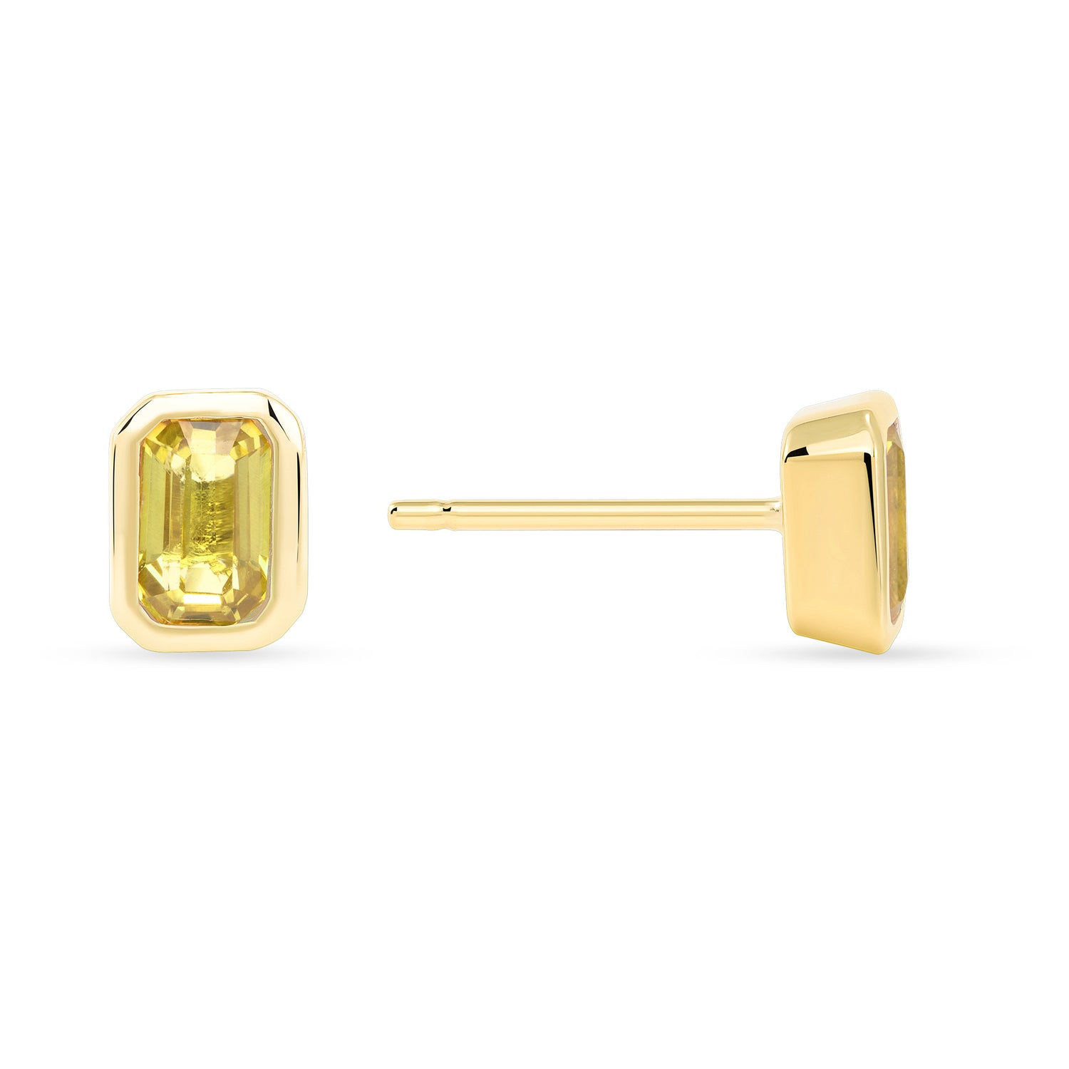 14K Gold Emerald-Cut Yellow Sapphire Stud Earring - Abtin & Company 
