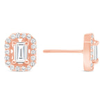 14K Gold Emerald-cut Diamond Halo Stud Earrings - Abtin & Company 