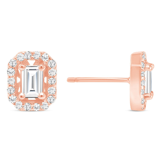 14K Gold Emerald-cut Diamond Halo Stud Earrings - Abtin & Company 