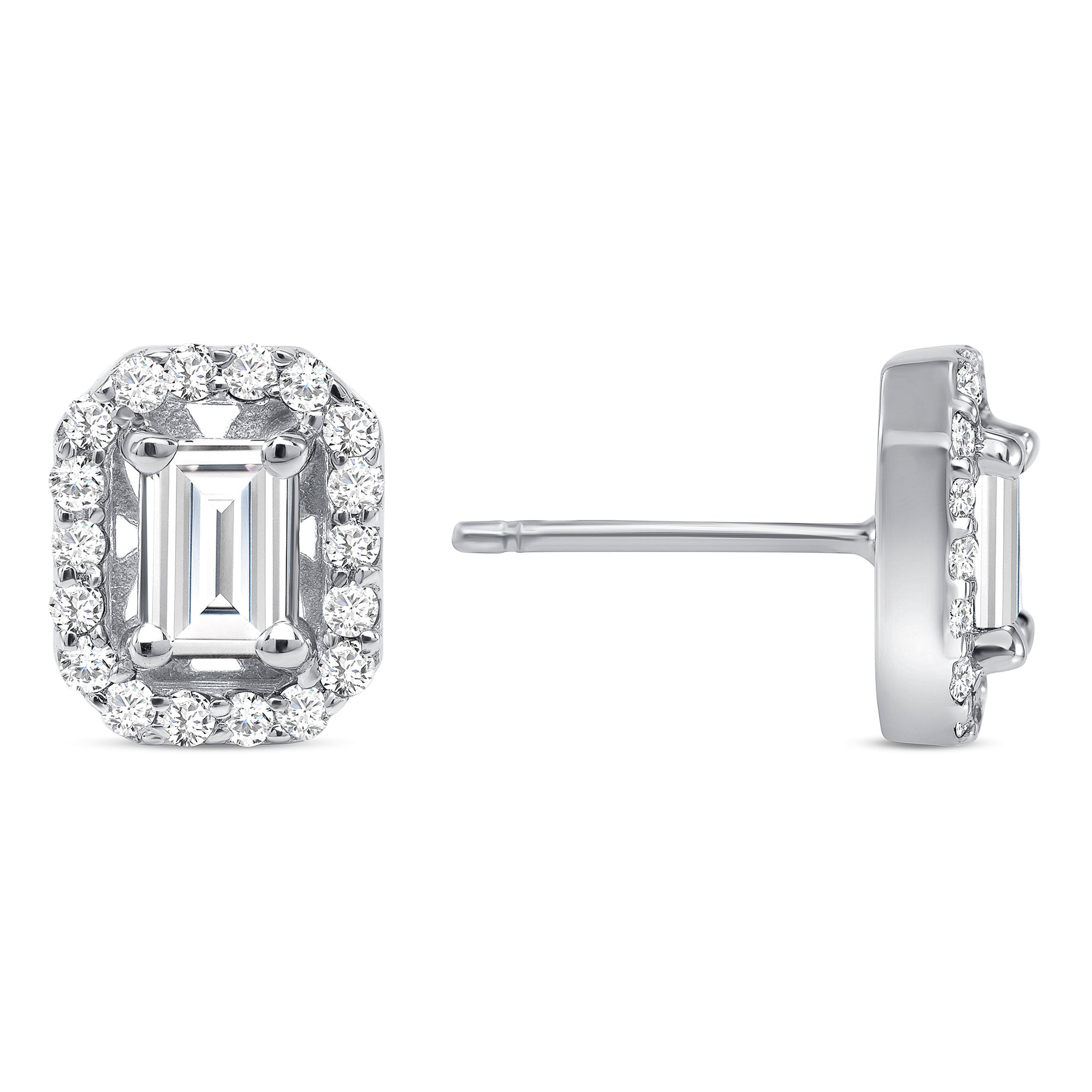 14K Gold Emerald-cut Diamond Halo Stud Earrings - Abtin & Company 