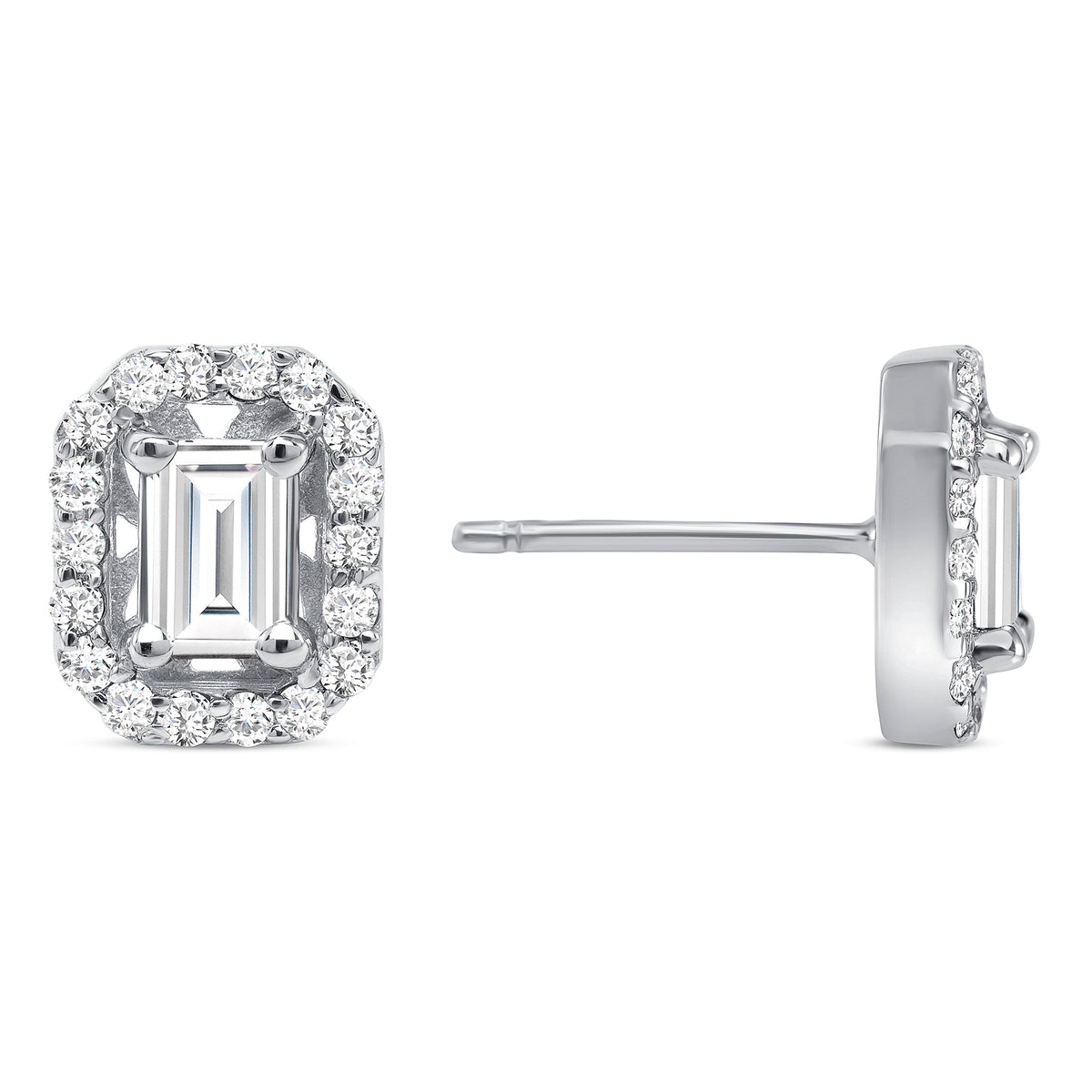 14K Gold Emerald-cut Diamond Halo Stud Earrings - Abtin & Company 