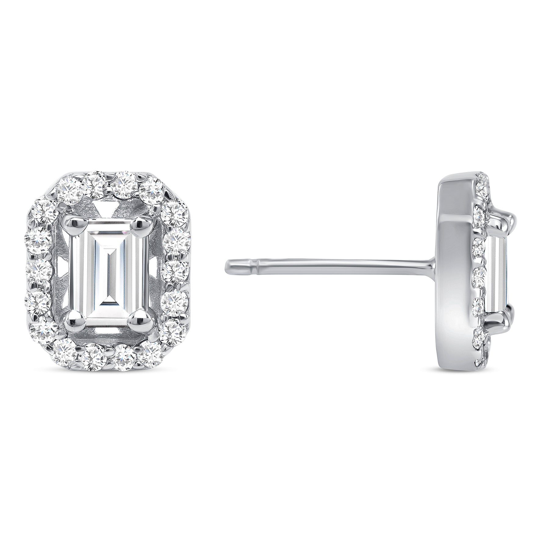 14K Gold Emerald-cut Diamond Halo Stud Earrings - Abtin & Company 