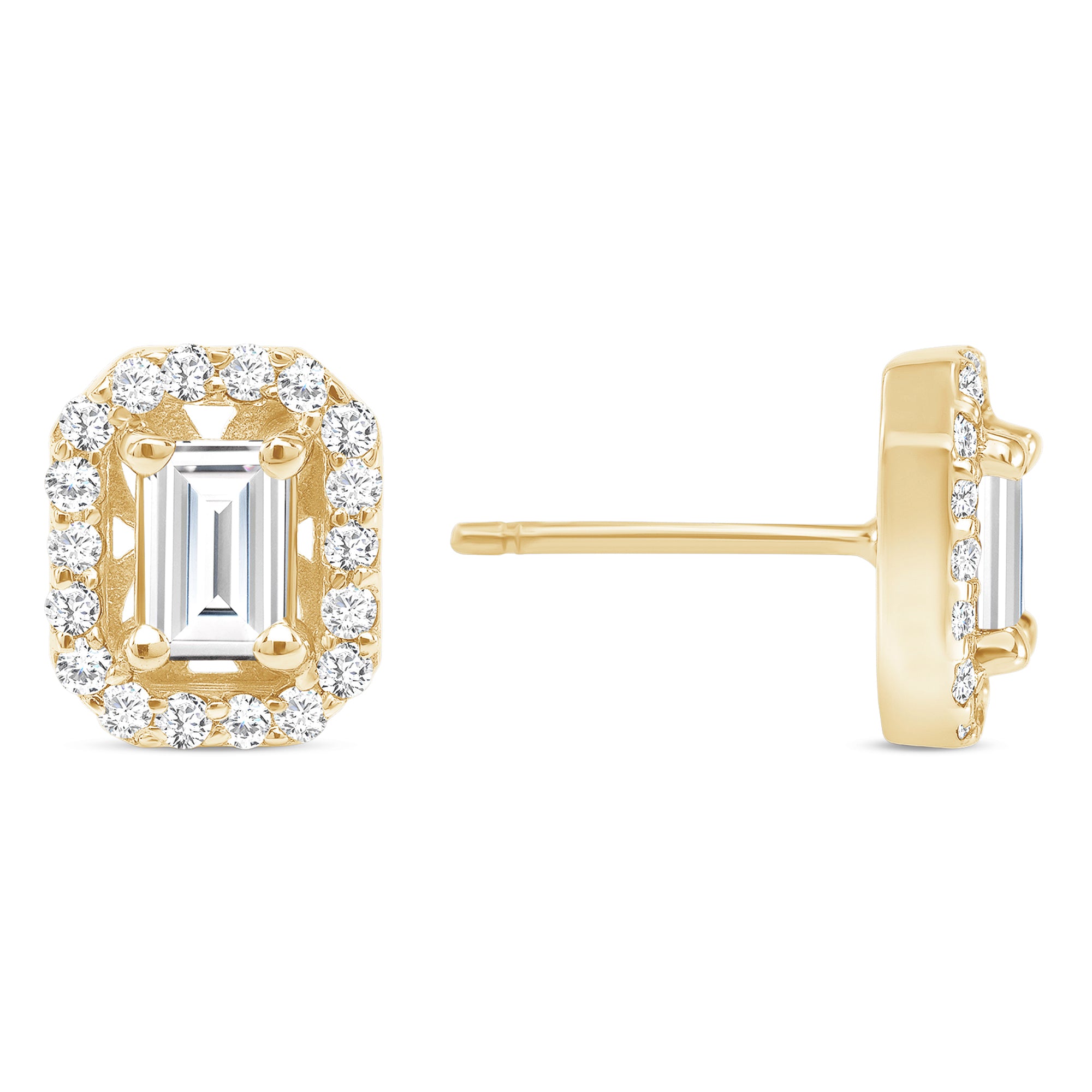 14K Gold Emerald-cut Diamond Halo Stud Earrings - Abtin & Company 
