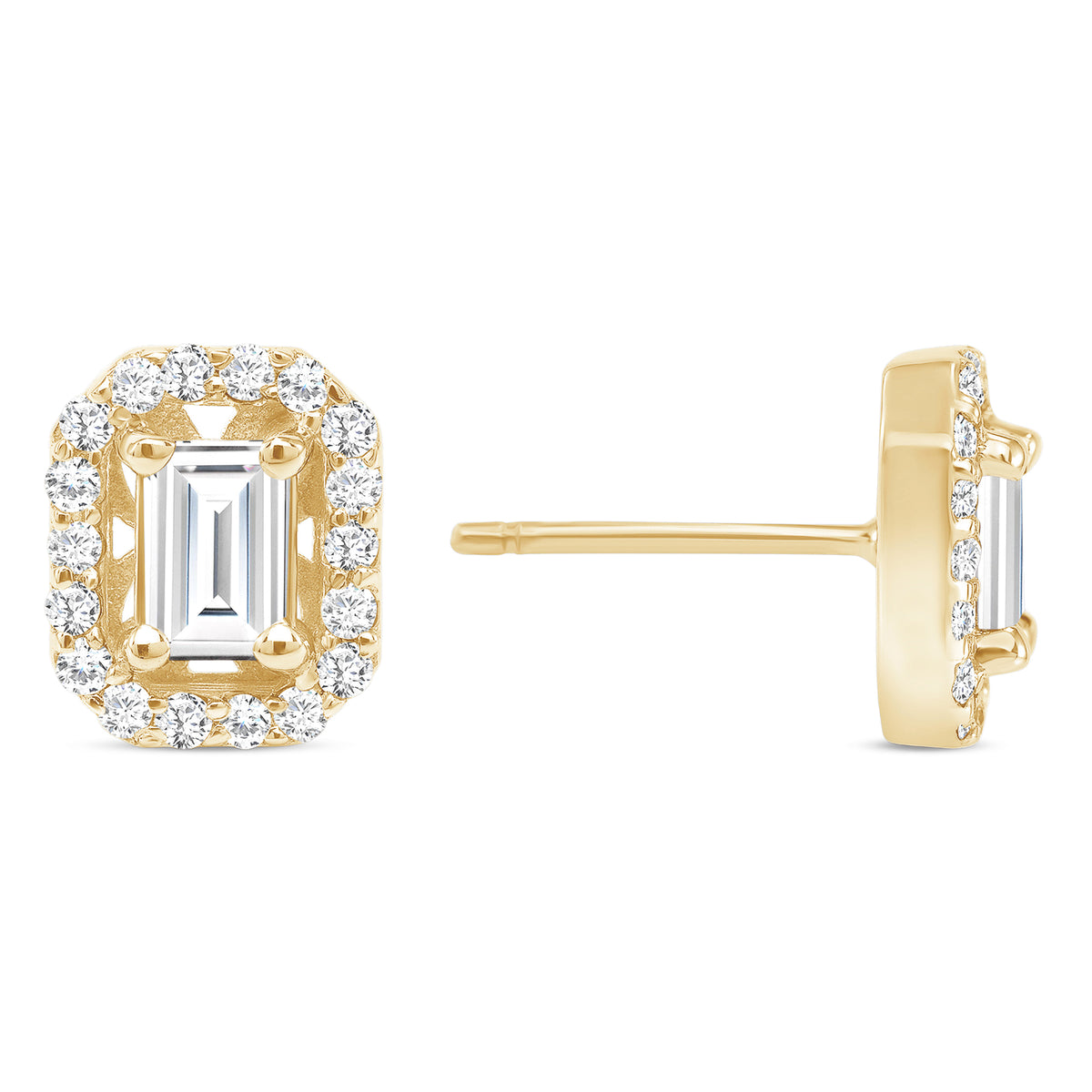 14K Gold Emerald-cut Diamond Halo Stud Earrings - Abtin & Company 