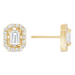 14K Gold Emerald-cut Diamond Halo Stud Earrings - Abtin & Company 