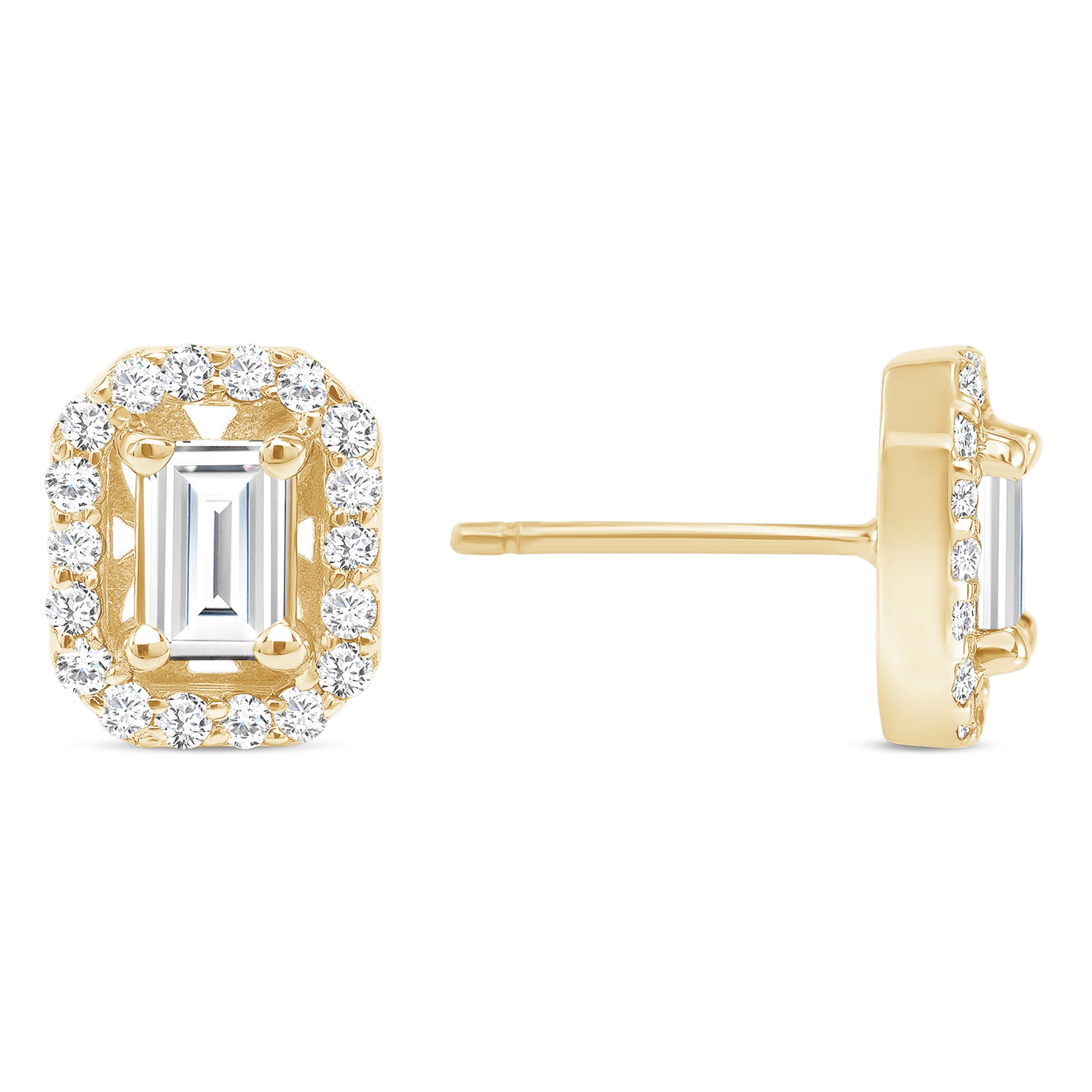 14K Gold Emerald-cut Diamond Halo Stud Earrings - Abtin & Company 