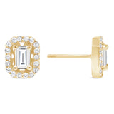 14K Gold Emerald-cut Diamond Halo Stud Earrings - Abtin & Company 