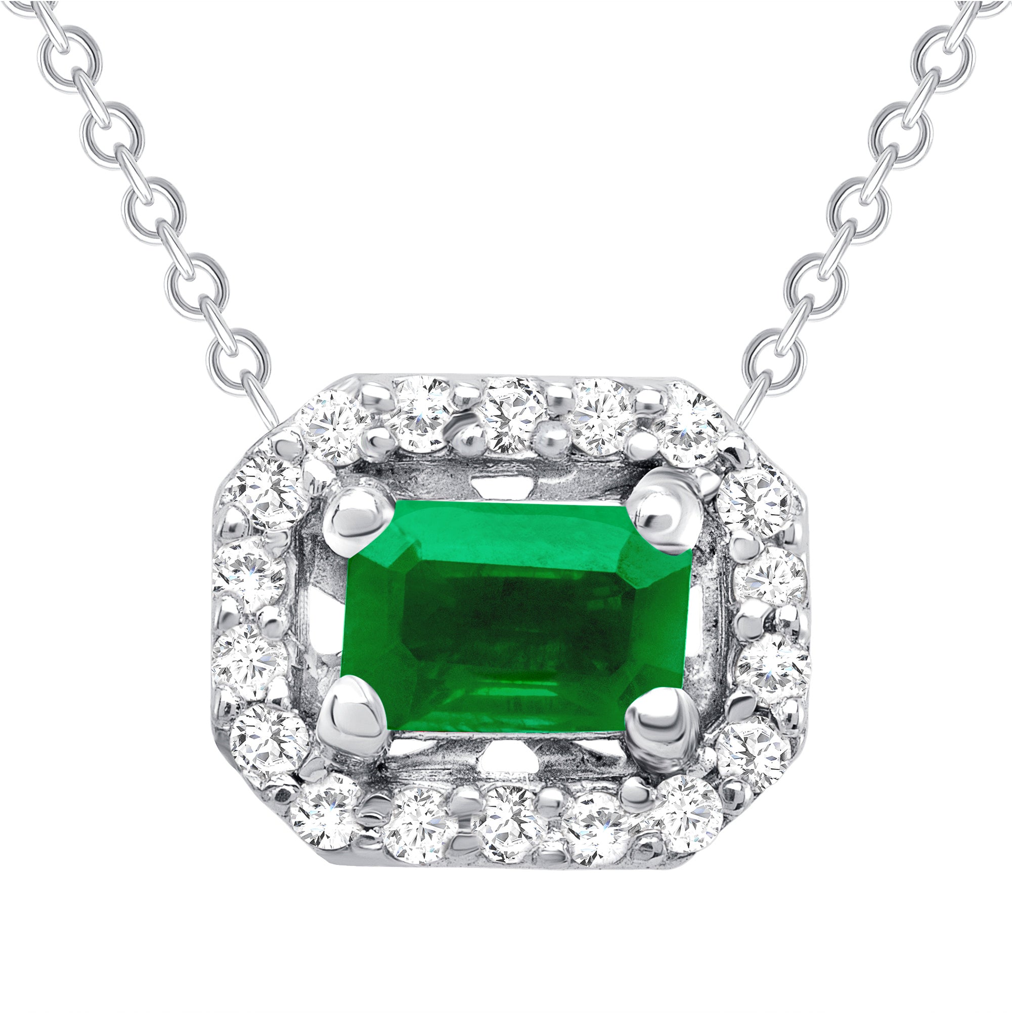 14K Gold Diamond Emerald Halo Necklace - Abtin & Company 