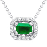 14K Gold Diamond Emerald Halo Necklace - Abtin & Company 