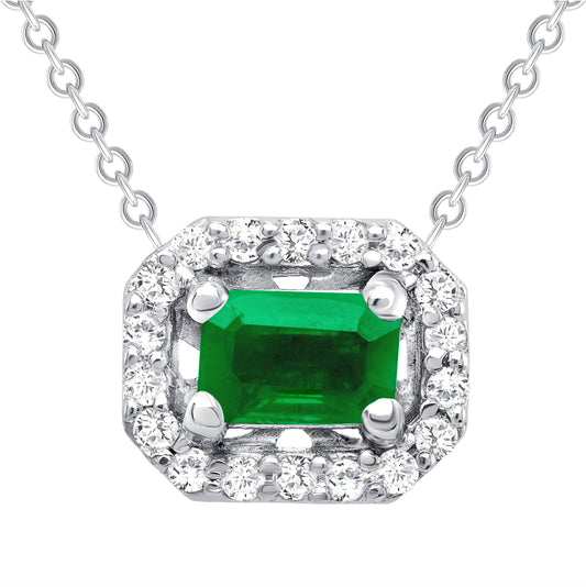 14K Gold Diamond Emerald Halo Necklace - Abtin & Company 