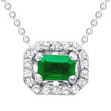 14K Gold Diamond Emerald Halo Necklace - Abtin & Company 