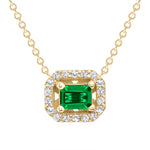 14K Gold Diamond Emerald Halo Necklace - Abtin & Company 