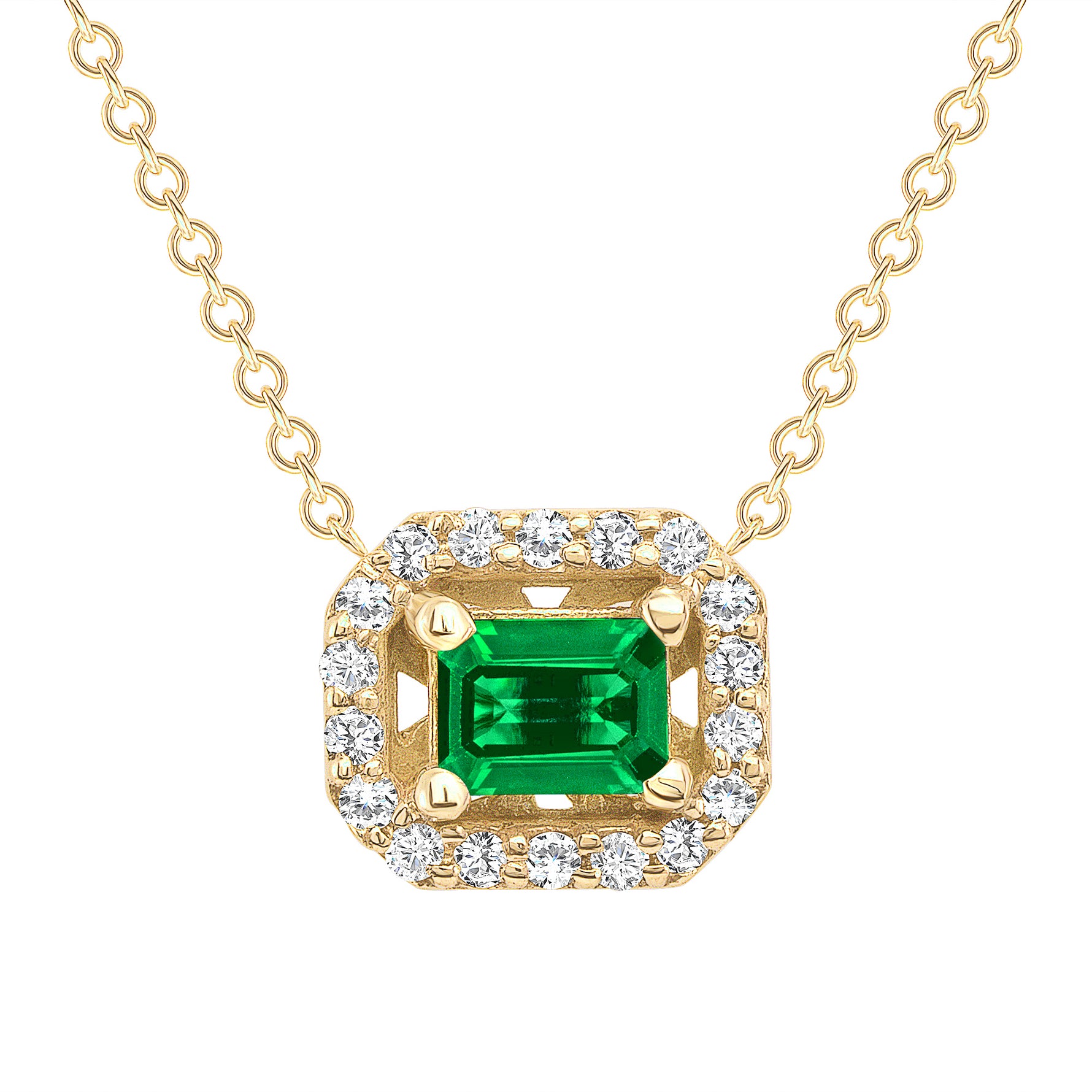 14K Gold Diamond Emerald Halo Necklace - Abtin & Company 