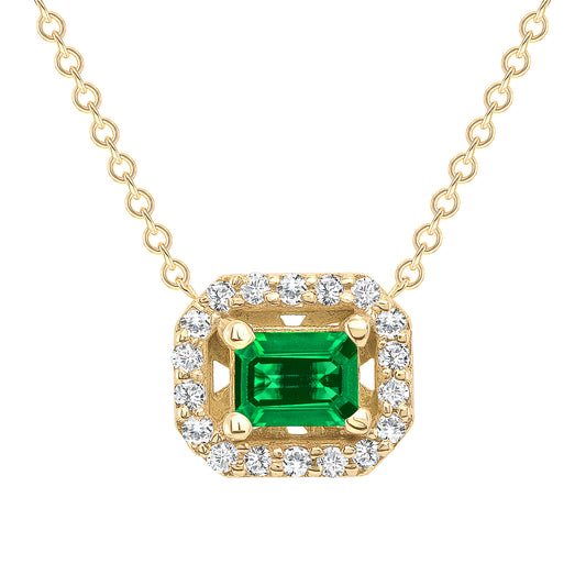 14K Gold Diamond Emerald Halo Necklace - Abtin & Company 