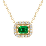 14K Gold Diamond Emerald Halo Necklace - Abtin & Company 