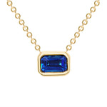 14K Gold Emerald Cut Blue Sapphire Bezel Necklace - Abtin & Company 