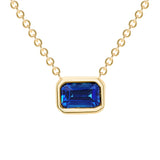 14K Gold Emerald Cut Blue Sapphire Bezel Necklace - Abtin & Company 