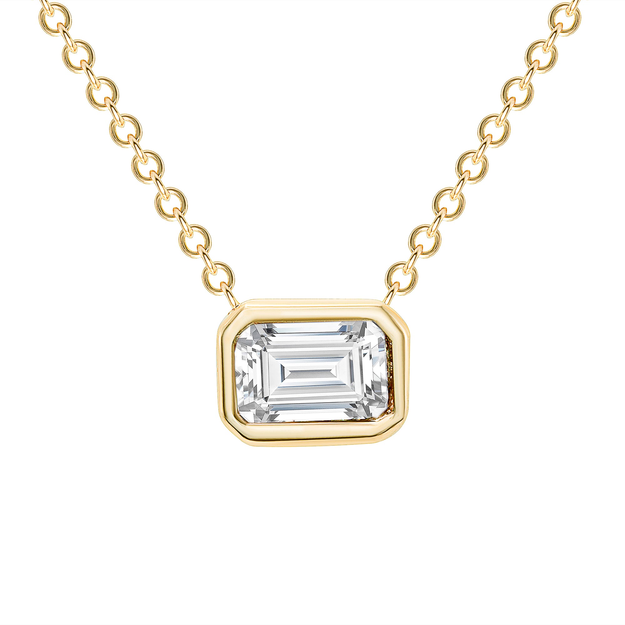 14K Gold Emerald Cut Diamond Bezel Necklace - Abtin & Company 