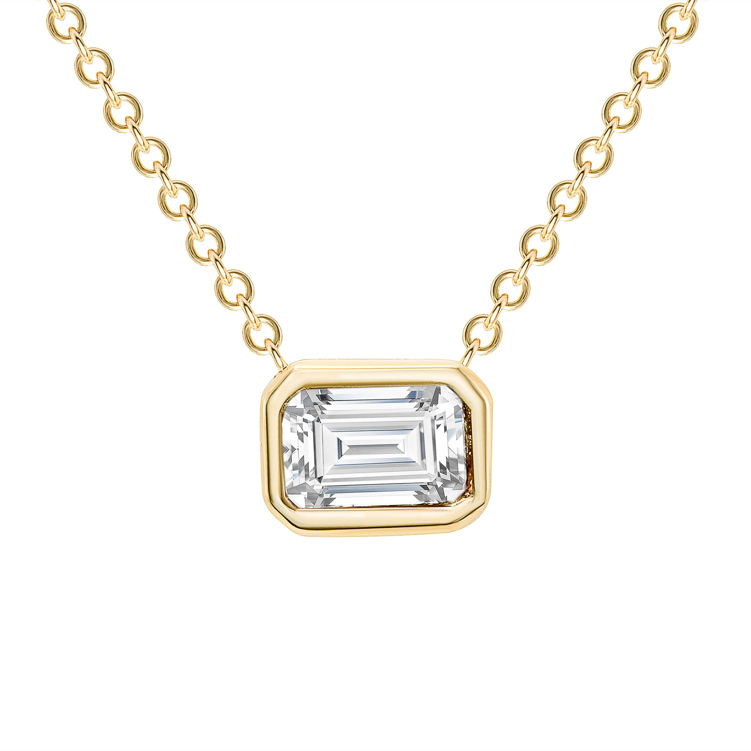 14K Gold Emerald Cut Diamond Bezel Necklace - Abtin & Company 