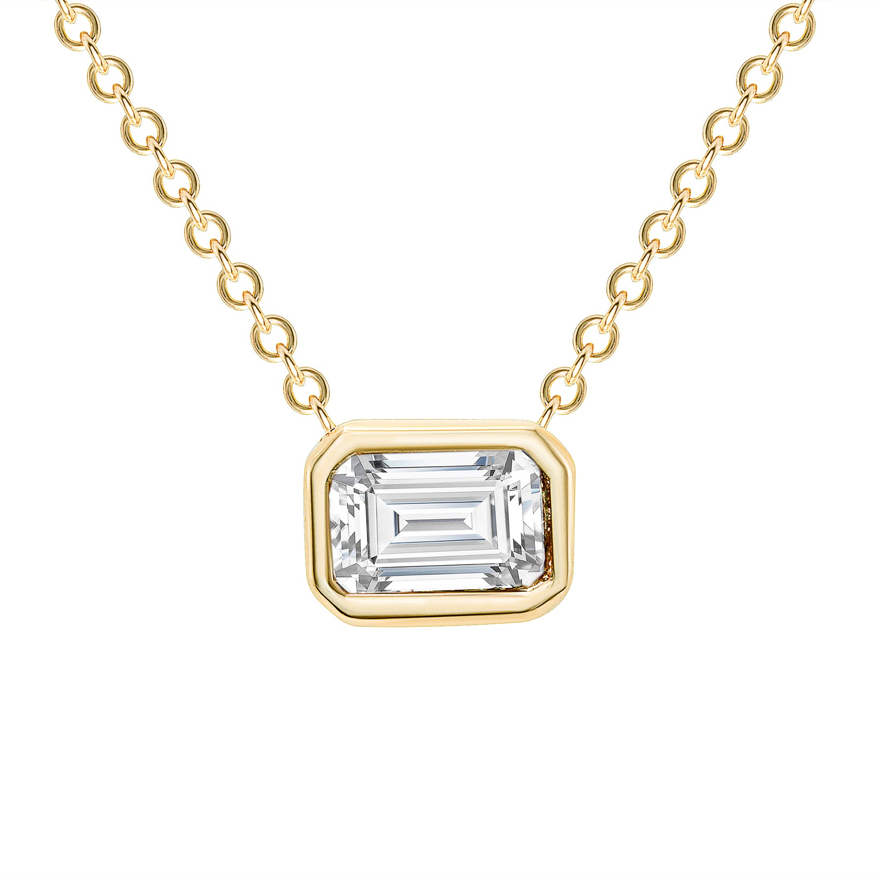 14K Gold Emerald Cut Diamond Bezel Necklace - Abtin & Company 