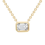 14K Gold Emerald Cut Diamond Bezel Necklace - Abtin & Company 