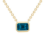 14K Gold Emerald Cut London Blue Topaz Bezel Necklace - Abtin & Company 