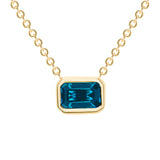 14K Gold Emerald Cut London Blue Topaz Bezel Necklace - Abtin & Company 