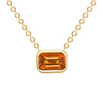14K Gold Emerald Cut Orange Sapphire Bezel Necklace - Abtin & Company 