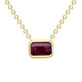 14K Gold Emerald Cut Ruby Bezel Necklace - Abtin & Company 