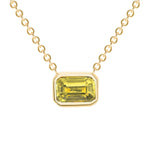 14K Gold Emerald Cut Yellow Sapphire Bezel Necklace - Abtin & Company 