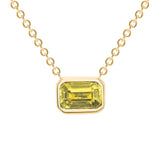 14K Gold Emerald Cut Yellow Sapphire Bezel Necklace - Abtin & Company 