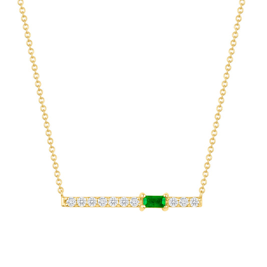 14K Gold Diamond and Emerald Bar Pendant - Abtin & Company 