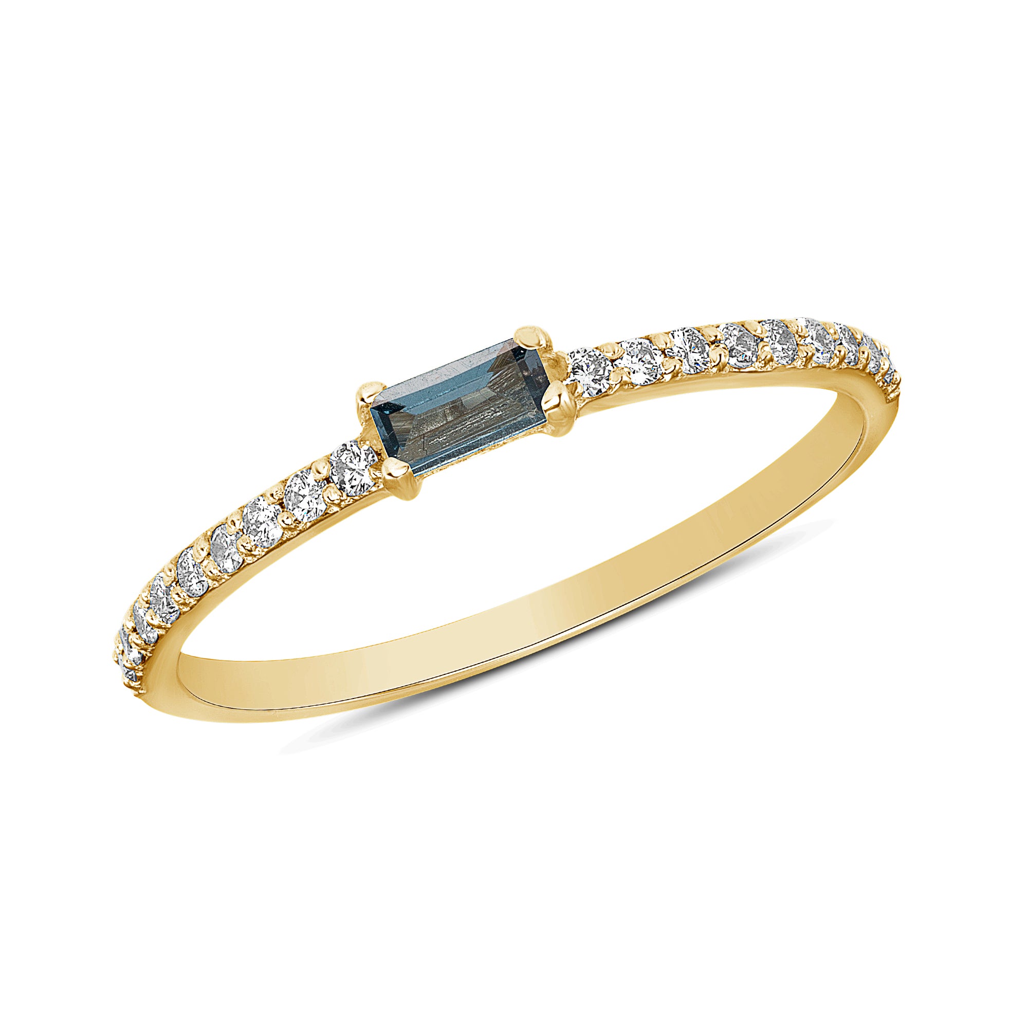 14K Yellow Gold London Blue Topaz Baguette Stackable Ring Minimal Dainty Band - Abtin & Company 