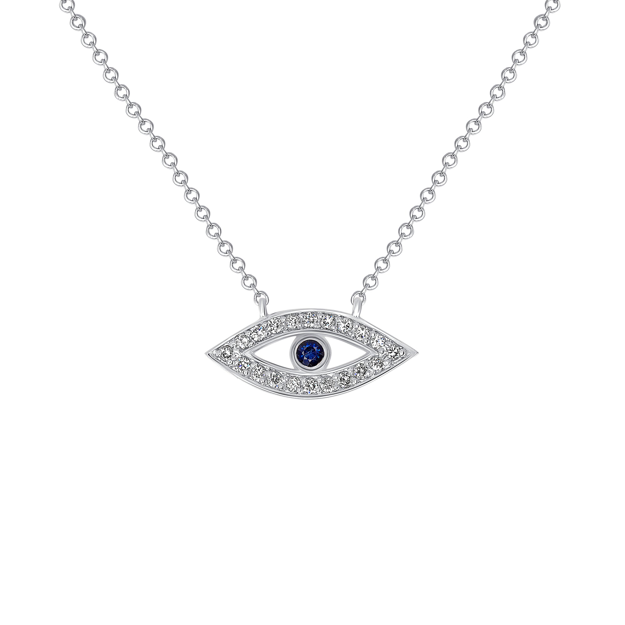 14K Gold Diamond & Blue Sapphire Evil Eye Pendant - Abtin & Company 