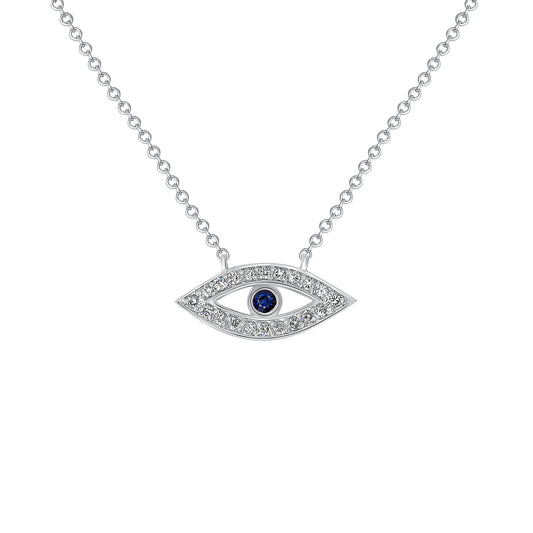 14K Gold Diamond & Blue Sapphire Evil Eye Pendant - Abtin & Company 