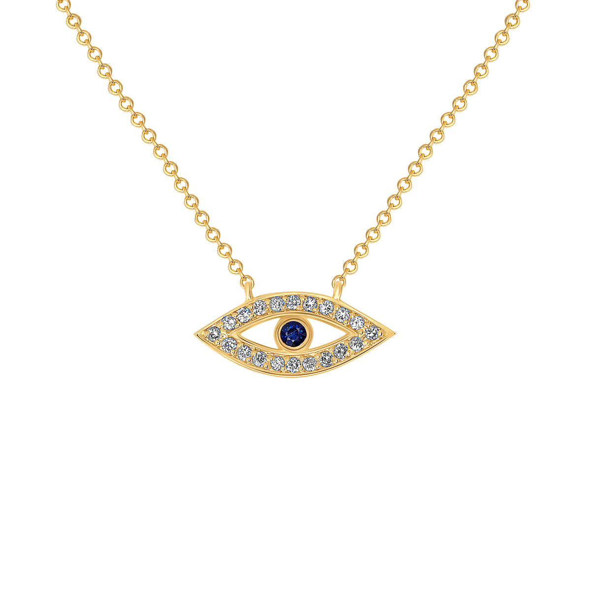 14K Gold Diamond & Blue Sapphire Evil Eye Pendant - Abtin & Company 