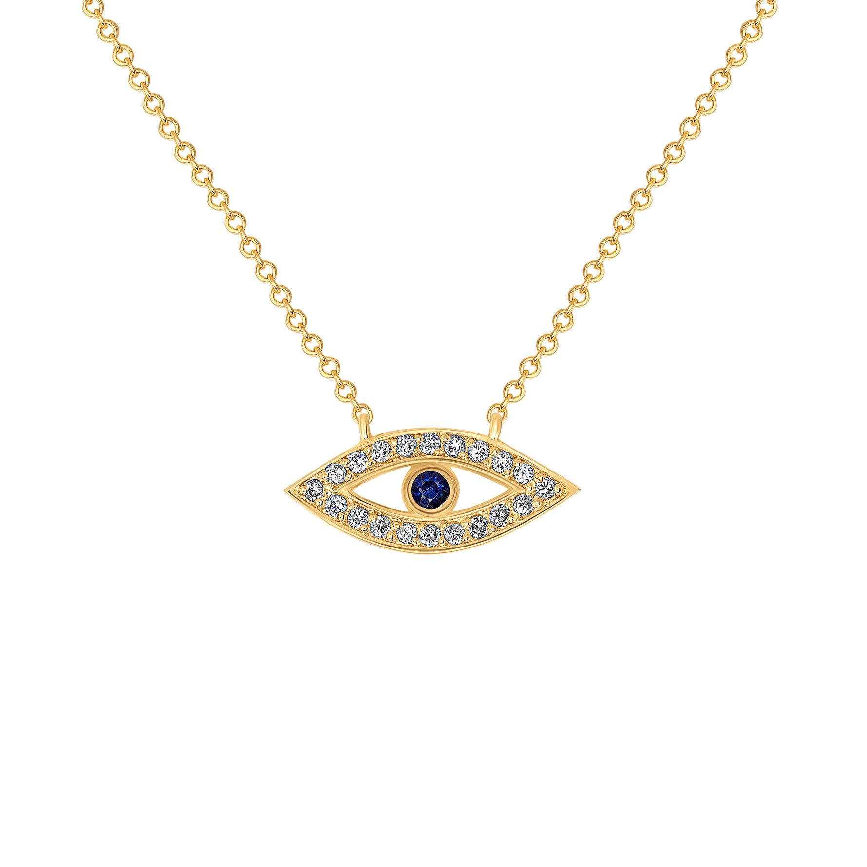 14K Gold Diamond & Blue Sapphire Evil Eye Pendant - Abtin & Company 