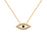 14K Gold Diamond & Blue Sapphire Evil Eye Pendant - Abtin & Company 