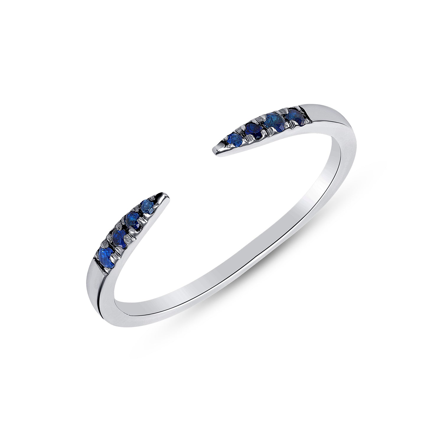 14K White Gold Blue Sapphire Open Minimal Stacking Ring - Abtin & Company 
