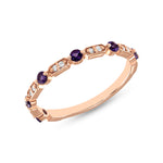 14K Rose Gold Diamond & Amethyst Vintage Deco Stacking Wedding Band - Abtin & Company 