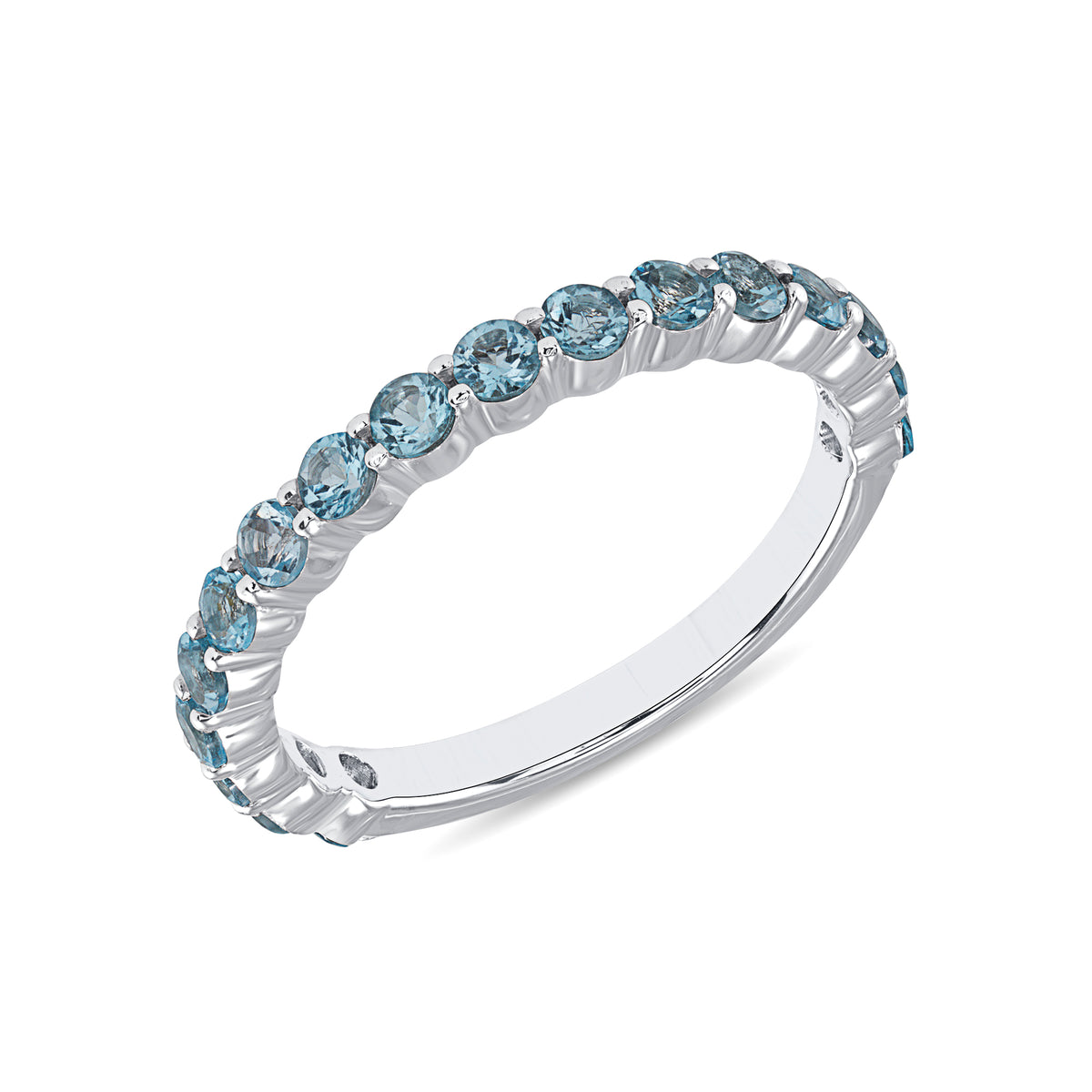14K White Gold Blue Topaz Stackable Wedding Band - Abtin & Company 