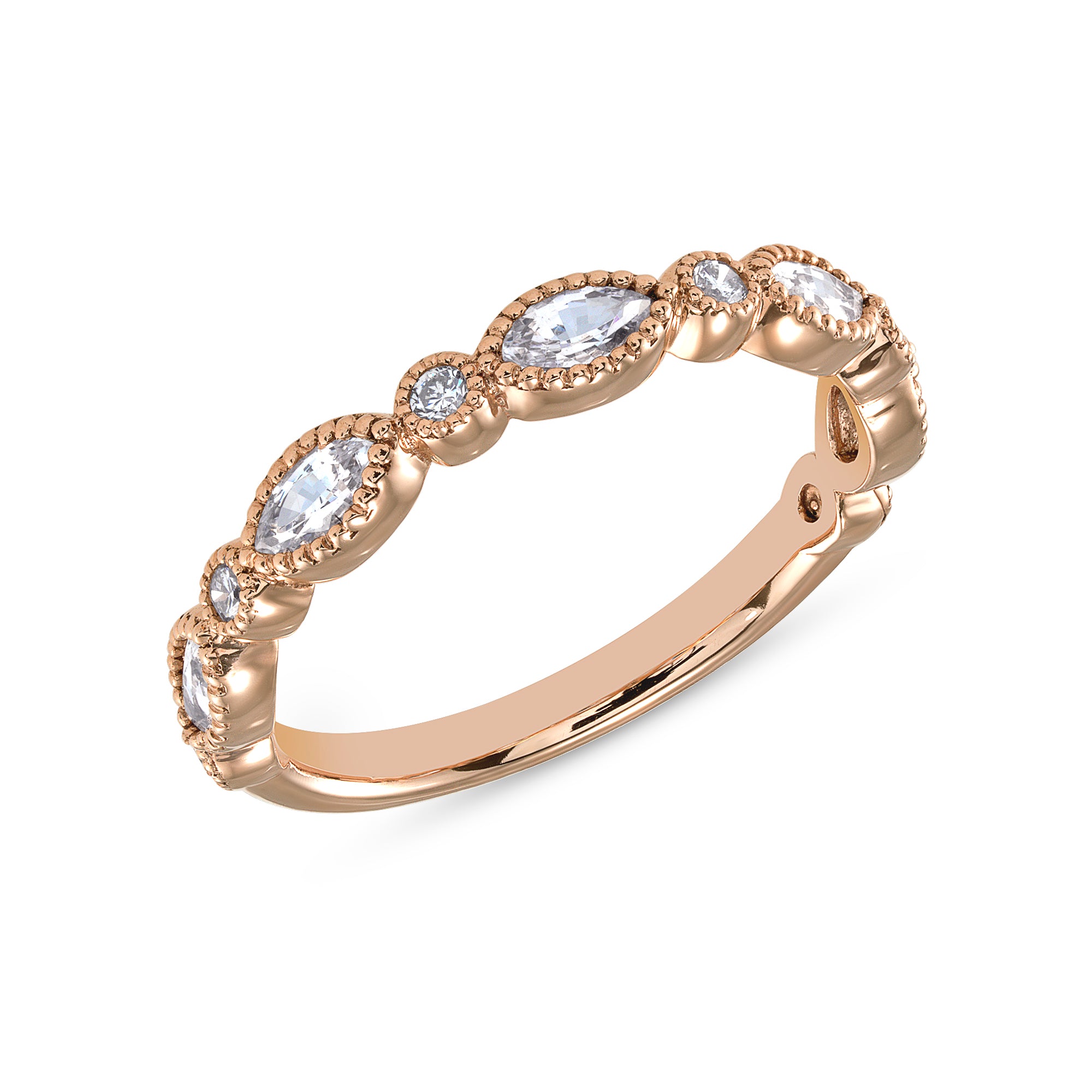 14K Gold Marquise White Sapphire & Diamond Bead & Eye Stacking Band - Abtin & Company 