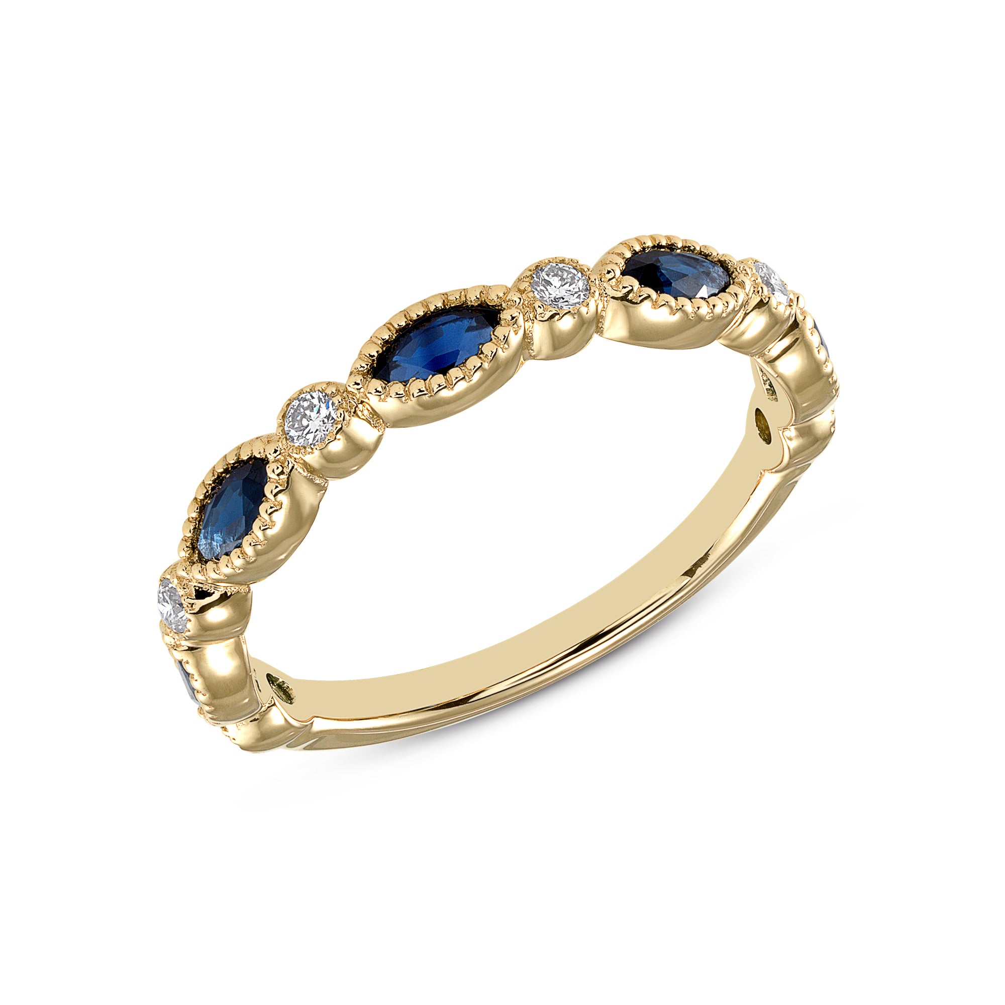 14K Yellow Gold Marquise Blue Sapphire & Diamond Bead & Eye Stacking Band - Abtin & Company 