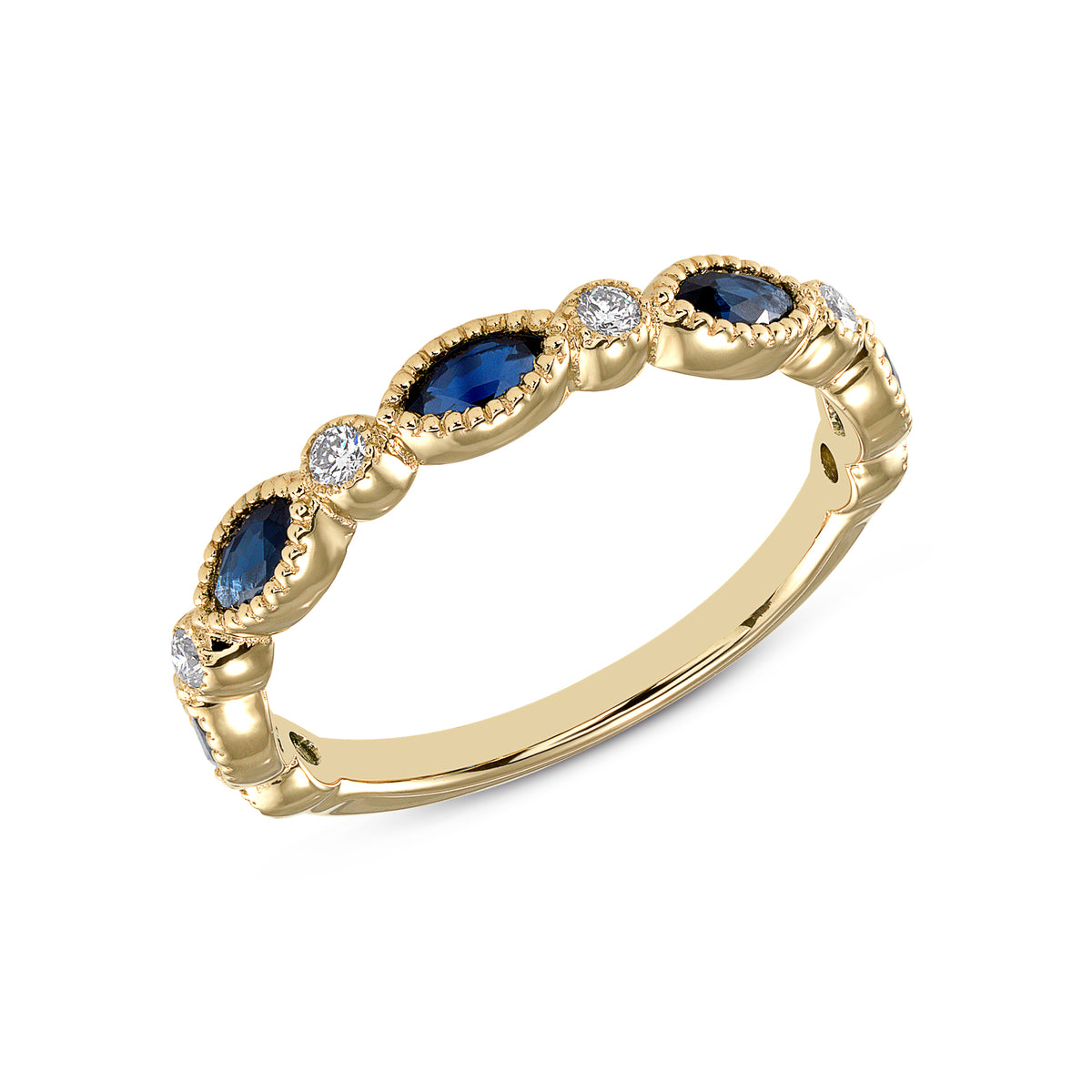 14K Yellow Gold Marquise Blue Sapphire & Diamond Bead & Eye Stacking Band - Abtin & Company 