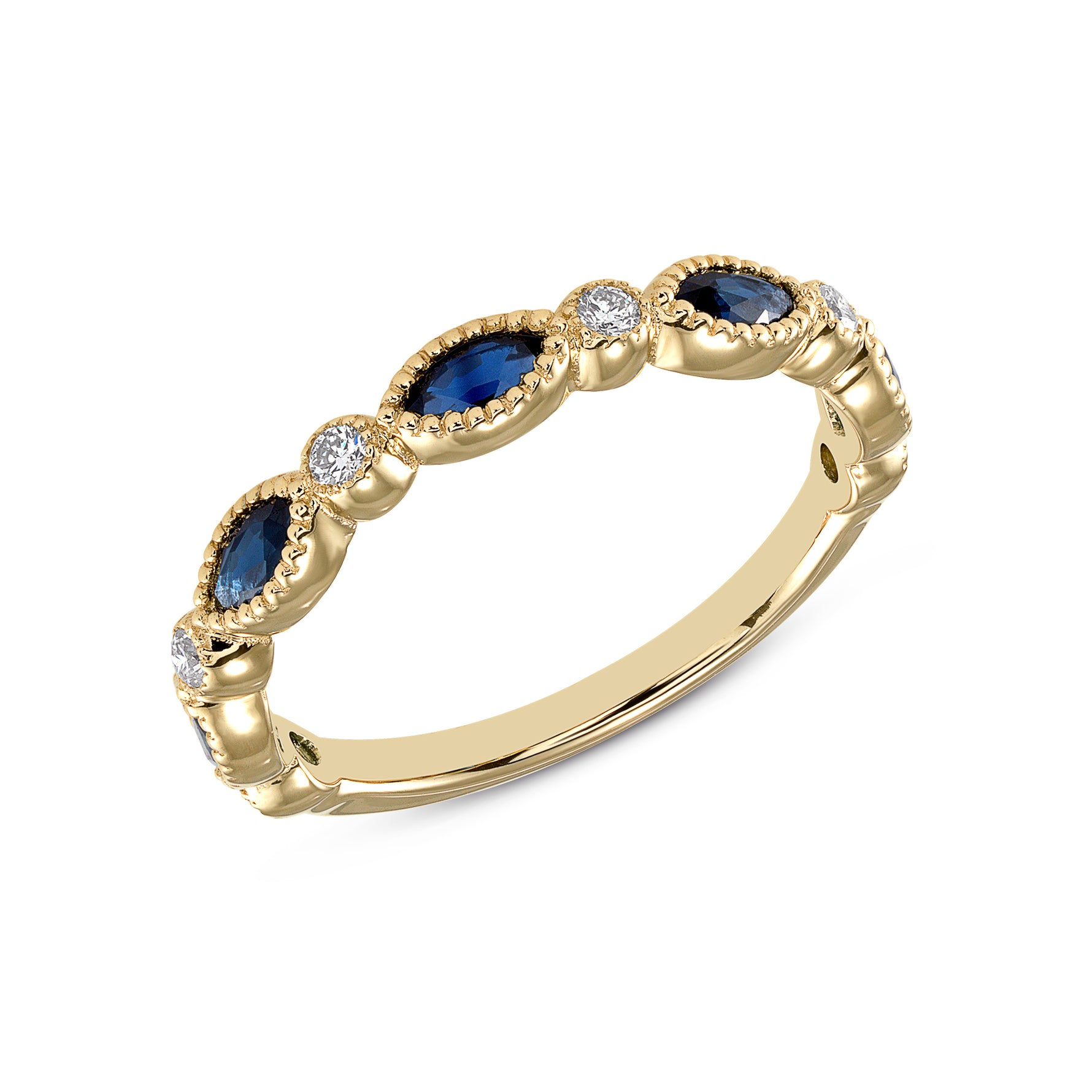 14K Yellow Gold Marquise Blue Sapphire & Diamond Bead & Eye Stacking Band - Abtin & Company 