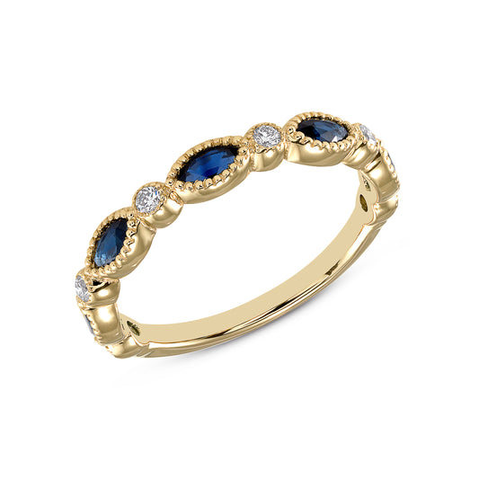 14K Yellow Gold Marquise Blue Sapphire & Diamond Bead & Eye Stacking Band - Abtin & Company 