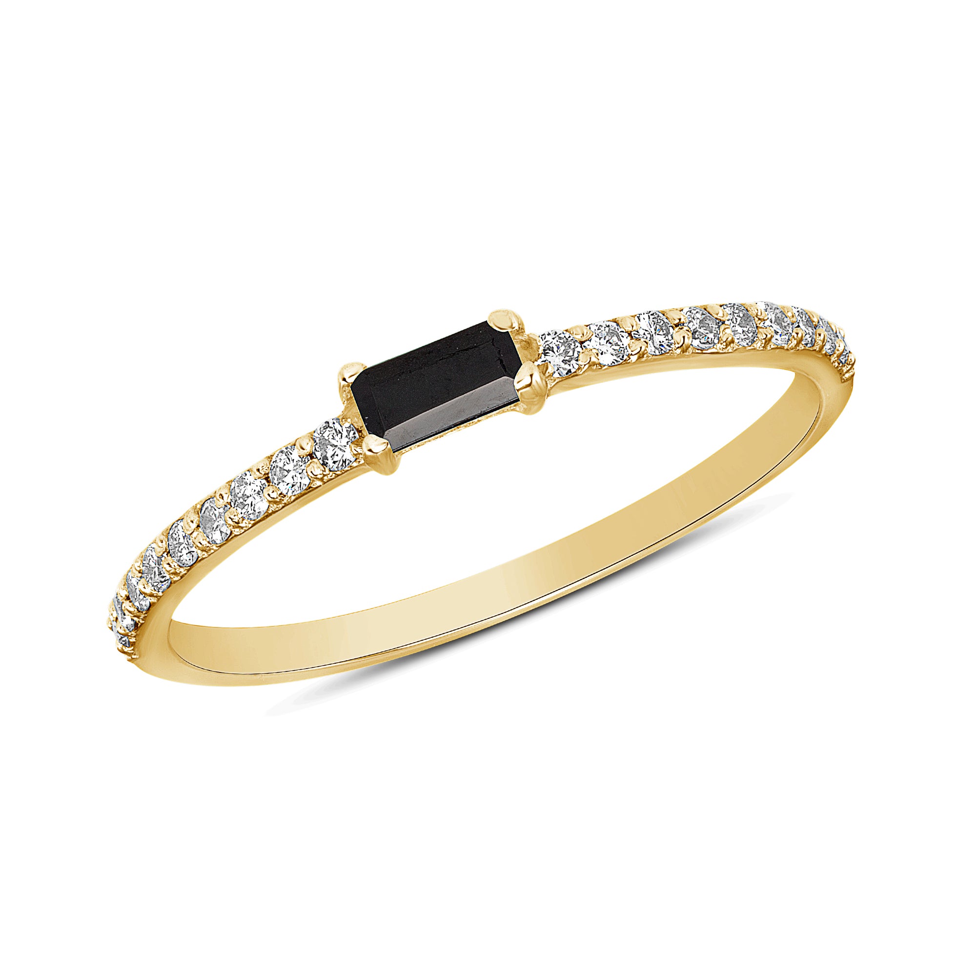 14K Yellow Gold Onyx Baguette Stackable Ring Minimal Dainty Ring - Abtin & Company 